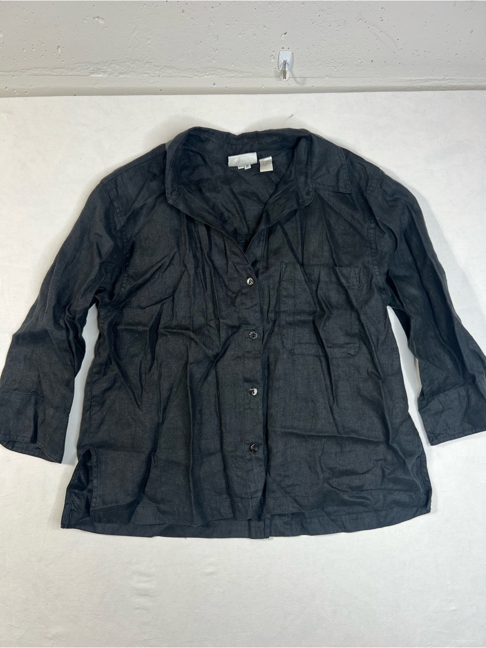 Vintage Chico's Design Black Linen Button Down 3/4 Sleeve Shirt